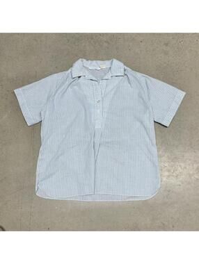 Vintage ILGWU Union Made Blouse Women's Size 16 Hickory Stripe Camp Collar 60s